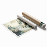 Abstract architectural wall art print showcasing a dynamic interplay of geometric shapes in muted colors, rolled and ready for framing, perfect for modern decor.