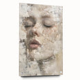 Abstract figurative wall art piece displayed in a modern setting, featuring vibrant colors and intricate details, mounted on acrylic glass with decorative pins.