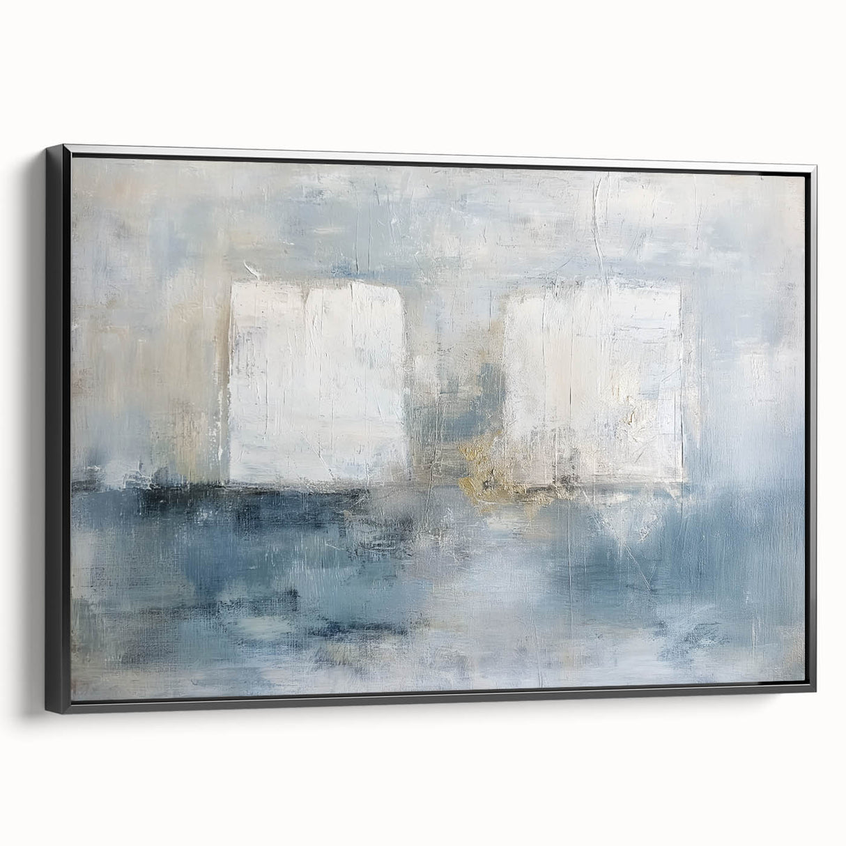 Framed abstract geometric canvas artwork in black, showcasing a modern design with sharp angles and contrasting colors, ideal for contemporary decor.