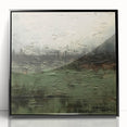 Framed abstract landscape wall art showcasing vibrant colors and dynamic shapes, with a sleek black frame enhancing its contemporary aesthetic. Ideal for modern home decor.