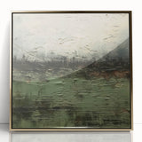 Framed abstract landscape wall art featuring gold accents, showcasing a harmonious blend of colors and textures, perfect for modern home decor.