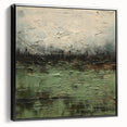 Framed black canvas wall art depicting an abstract landscape design, showcasing vibrant colors and dynamic shapes, perfect for modern interior decor.