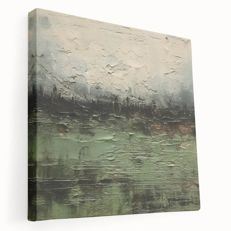 Abstract landscape wall art on stretched canvas showcasing vibrant colors and dynamic shapes, designed to enhance modern interiors and evoke a sense of tranquility.