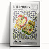 Large abstract wall art featuring assorted food dishes in muted earth tones on a framed acrylic, ideal for dining room decor.