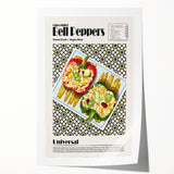 Rolled print featuring a variety of illustrated food dishes in muted earth tones, ideal for dining room wall art.