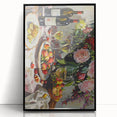 Large abstract wall art featuring mid-century modernist design in vibrant colors on a framed acrylic.