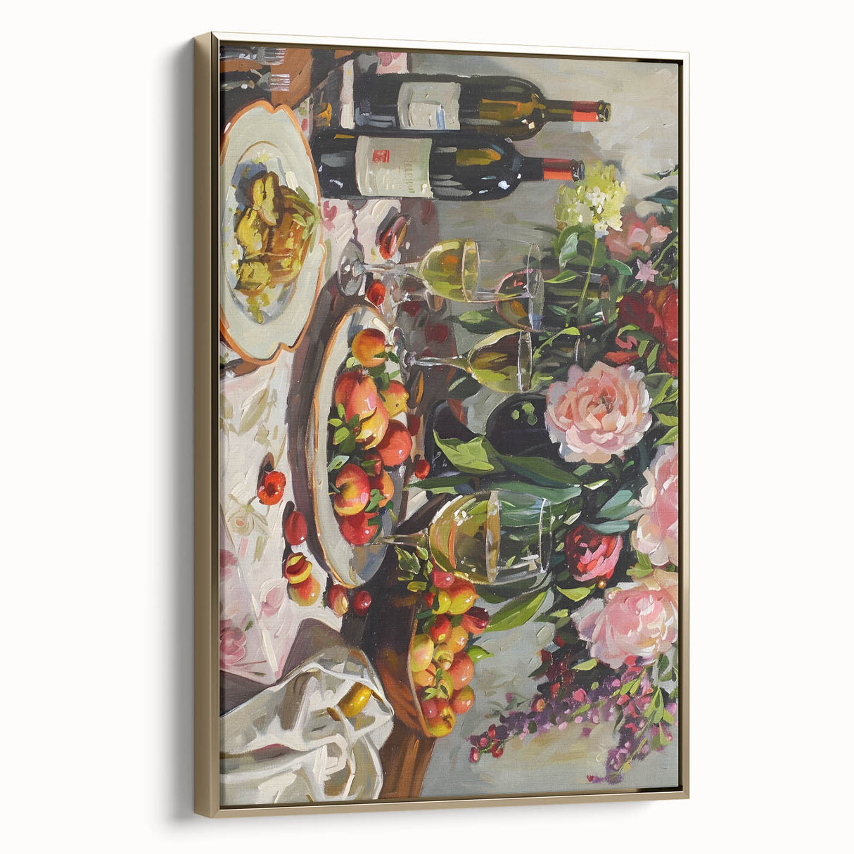 Framed canvas wall art depicting a vintage landscape painting in black and gold tones, ideal for bedroom decor.