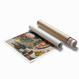 Extra large rolled print featuring a floral design in pastel shades, ideal for classy bathroom or large living room decor.