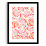 Extra large abstract art print featuring textured, colorful fruits on a black framed canvas, suitable for living room decor.