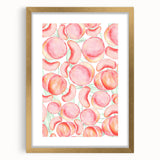 Extra large abstract art print featuring textured fruits in vibrant colors on a gold-framed canvas.