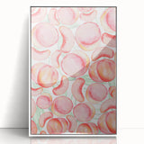 Modern art wall decor featuring an array of colorful fruits on a white acrylic framed poster, ideal for kitchen wall art.