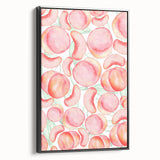 Black and white framed canvas featuring a vintage poster art style landscape of assorted fruits, ideal for bedroom decor.