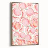 Framed canvas featuring a vintage poster art of fruits in muted gold and black tones, suitable for bedroom wall decor.