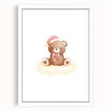 Girls Bedroom Art - Christmas Teddy Bear on Cloud Wall Decor