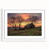 Landscape barn frame displaying a white mat, designed for showcasing artwork or photographs, with a rustic wood finish that enhances its country charm.