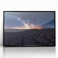 Desert landscape artwork displayed in a sleek black acrylic frame, showcasing vibrant colors and intricate details, perfect for modern home decor.