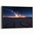 Framed canvas artwork showcasing a desert landscape with vibrant colors and intricate details, featuring a sleek black frame that enhances the visual appeal. Ideal for modern home decor, this piece adds a touch of nature-inspired elegance to any room.
