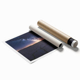 Desert landscape rolled canvas print showcasing warm colors and intricate details, elegantly packaged in a protective cardboard tube for safe delivery.