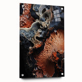 Large abstract wall art on acrylic glass featuring swirling blue and gray tones, ideal for bedroom or dining room decor.