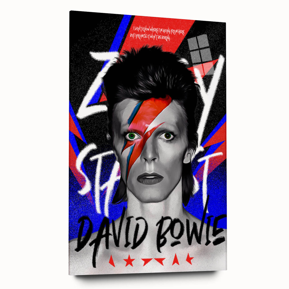 Iconic Pop Art Wall Art - Bowie Canvas with Red, Blue, and Black