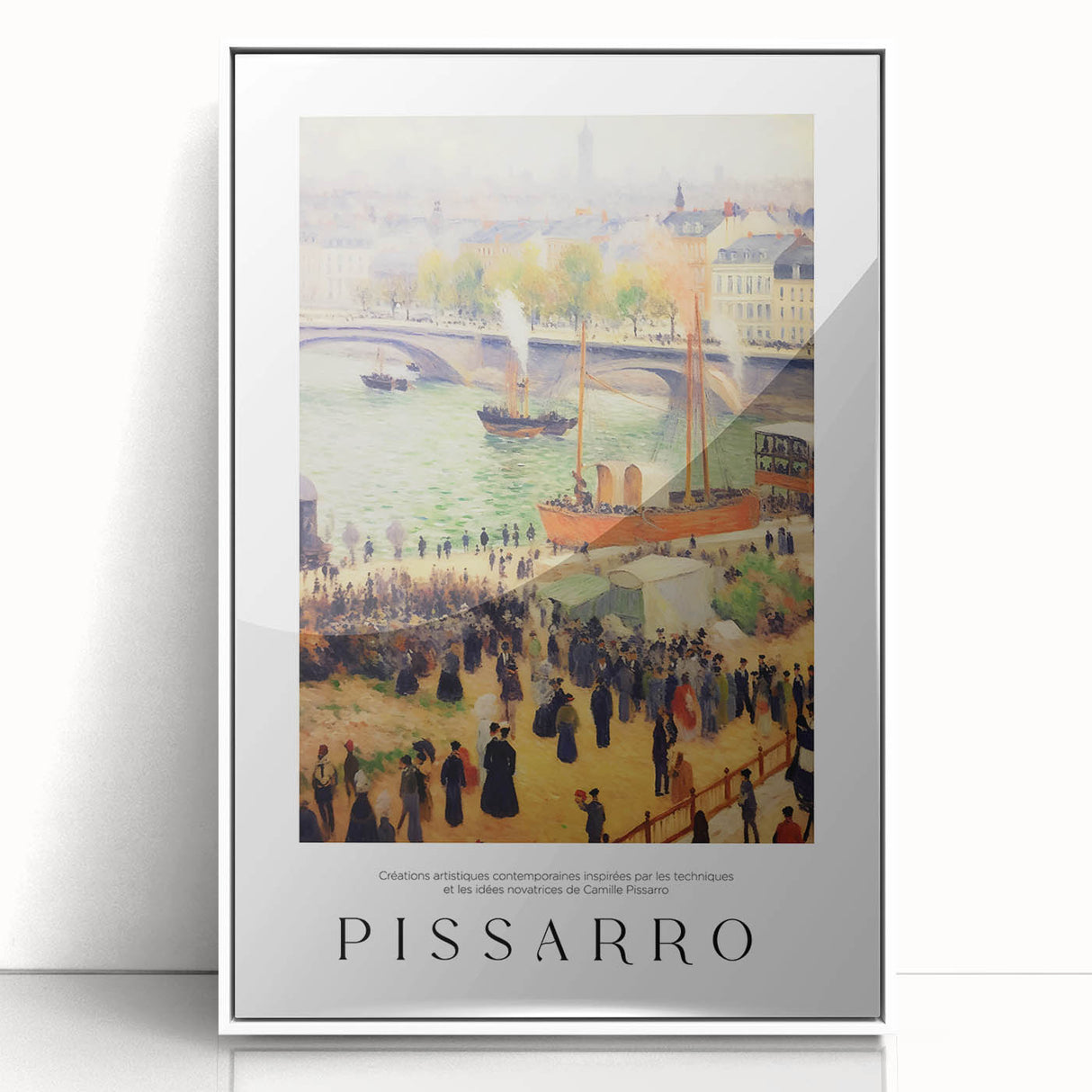 Art deco poster featuring vibrant pastel shades of a stylized Camille, printed on white acrylic.