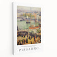Side view of a large Camille Pissarro-inspired stretched canvas depicting a vibrant pastoral scene.