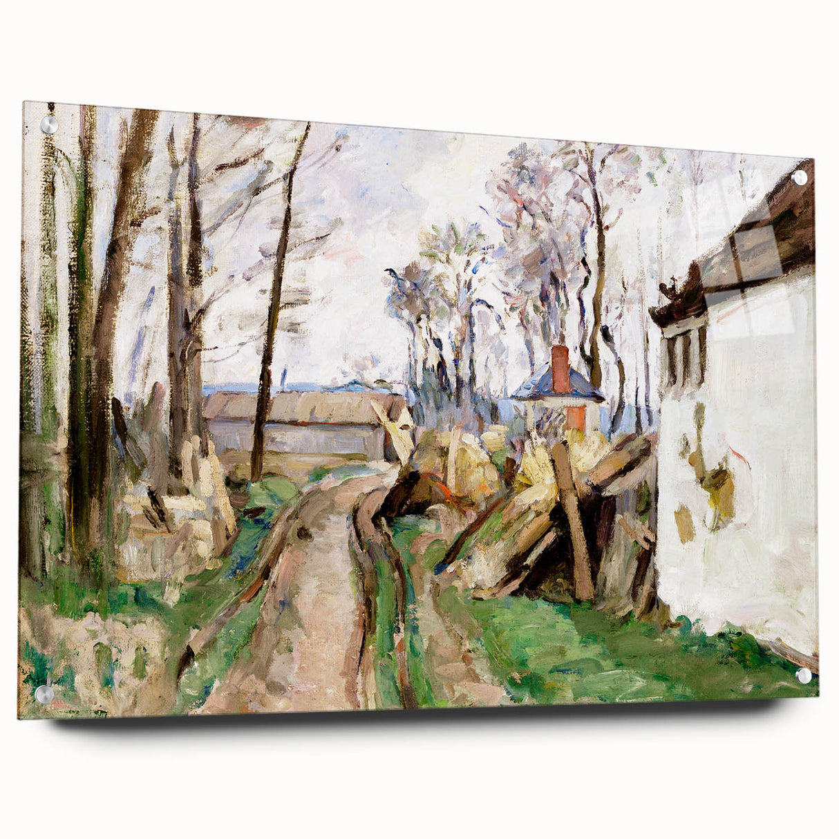 Modern Wall Art: Rustic Village Road with Lush Green and Earthy Tones