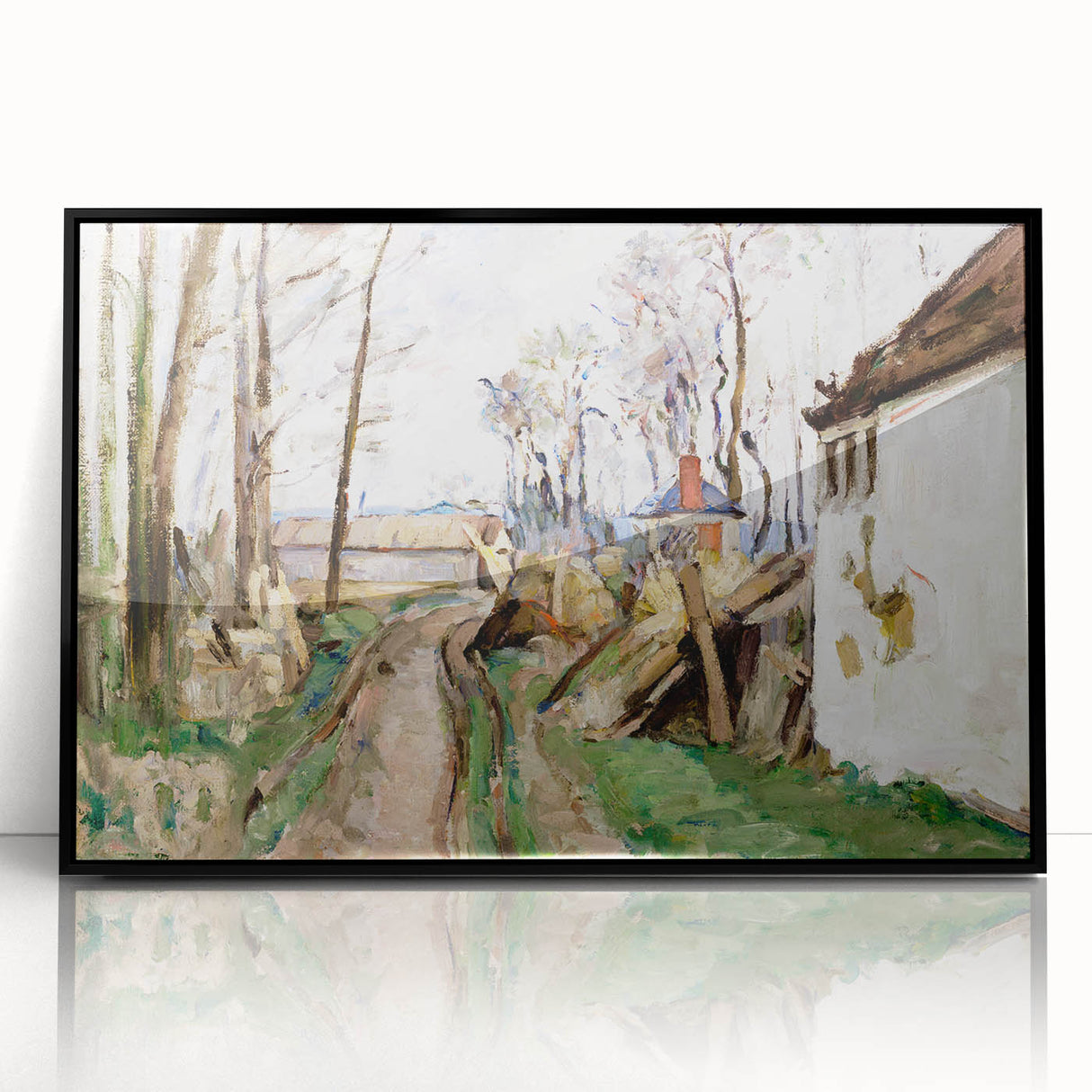 Modern Wall Art: Rustic Village Road with Lush Green and Earthy Tones