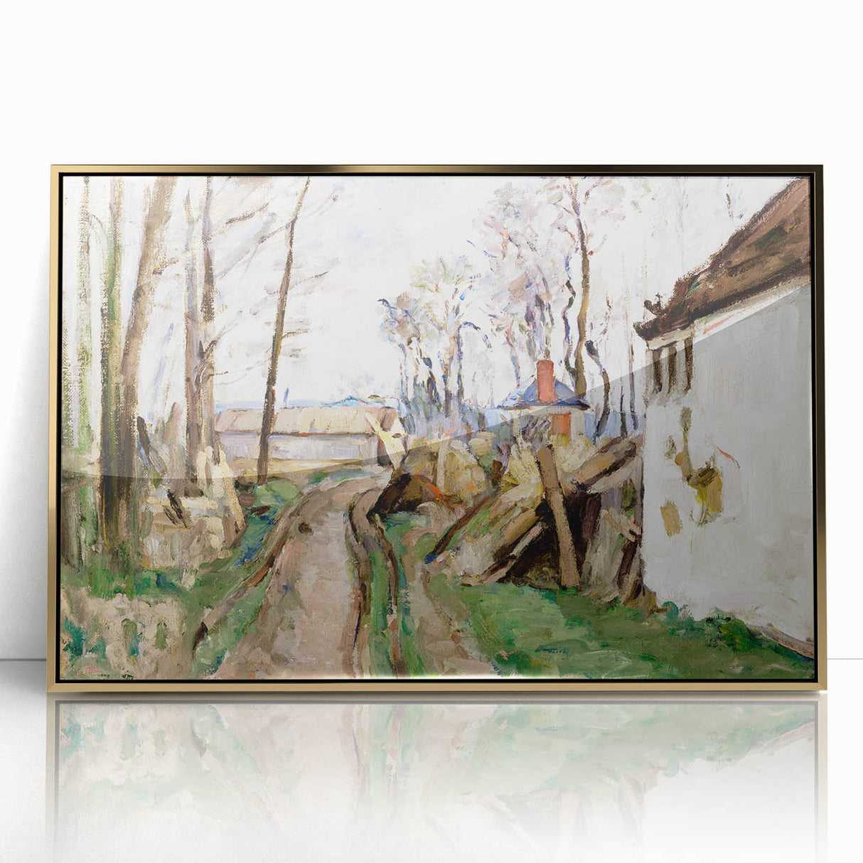 Modern Wall Art: Rustic Village Road with Lush Green and Earthy Tones