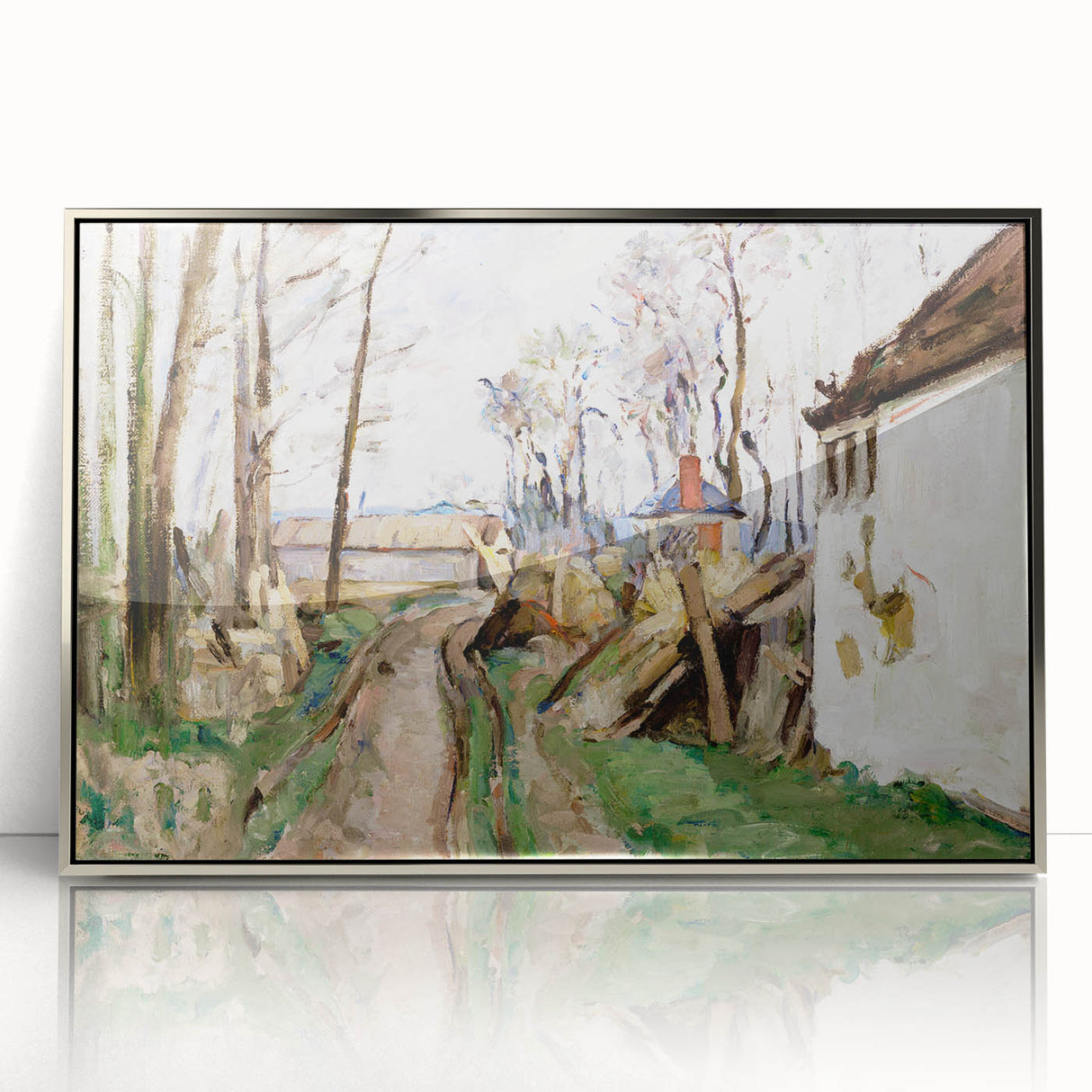 Modern Wall Art: Rustic Village Road with Lush Green and Earthy Tones