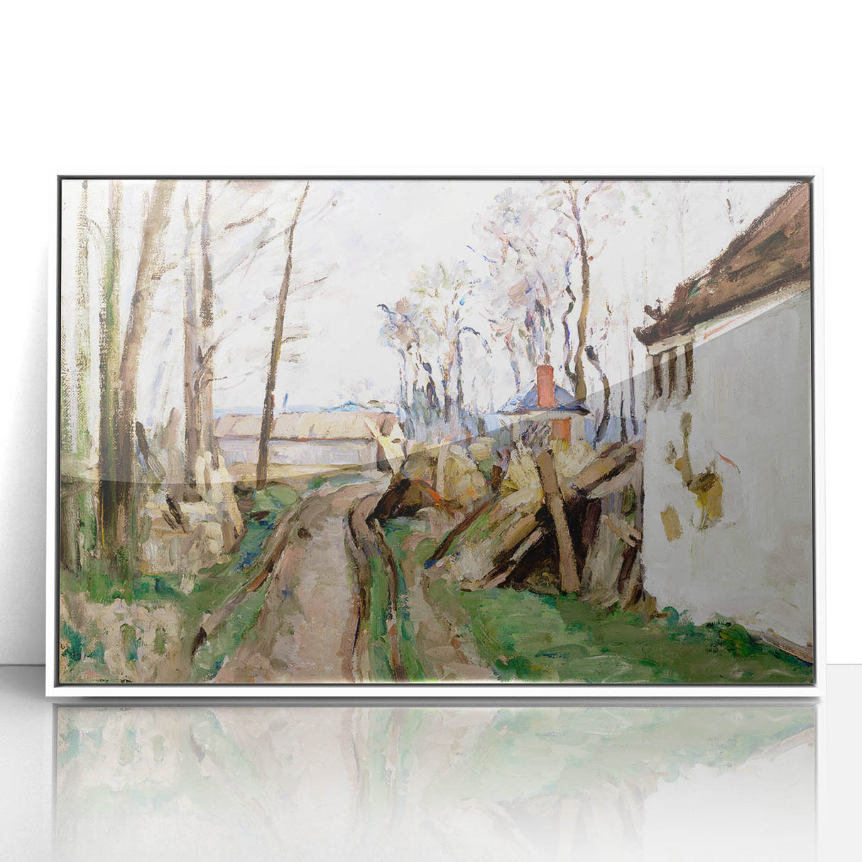 Modern Wall Art: Rustic Village Road with Lush Green and Earthy Tones