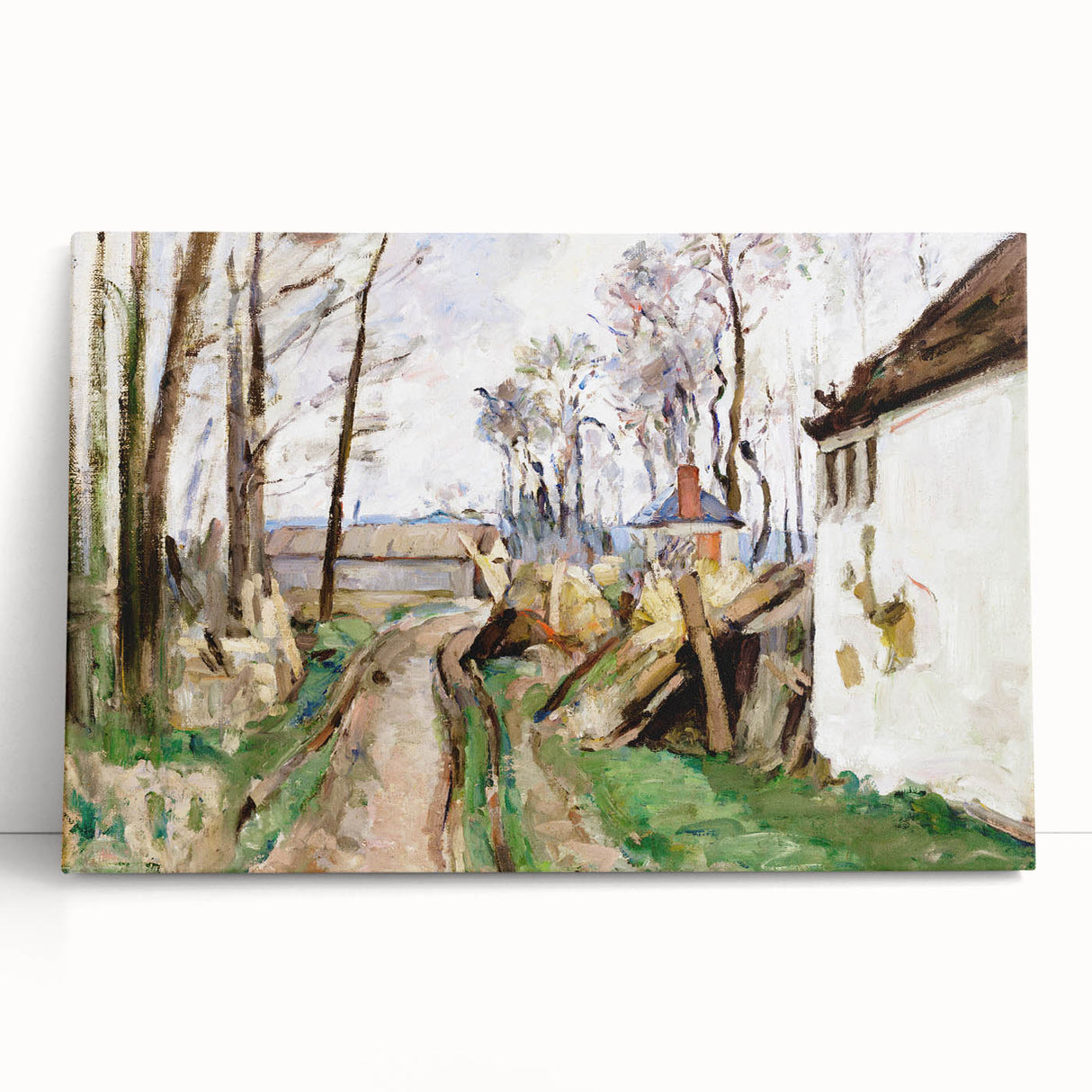 Modern Wall Art: Rustic Village Road with Lush Green and Earthy Tones