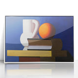Modern Wall Art: Still Life with Jug, Orange, and Books in Bold Colors