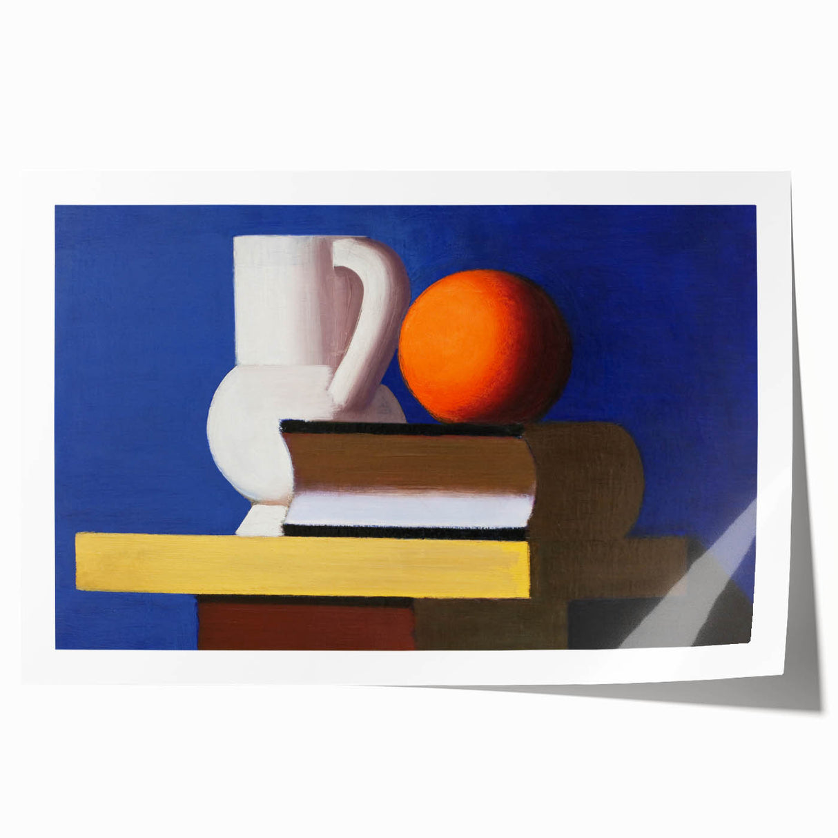 Modern Wall Art: Still Life with Jug, Orange, and Books in Bold Colors