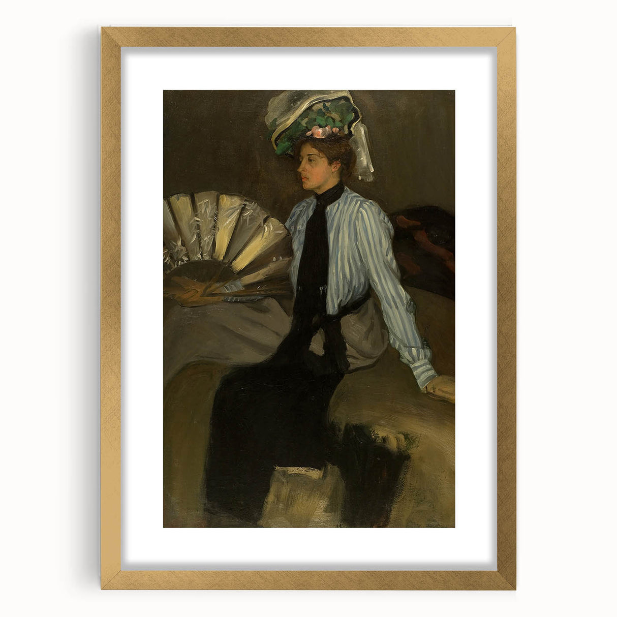 Modern Wall Art: Young Woman with Fan - Elegant Portrait