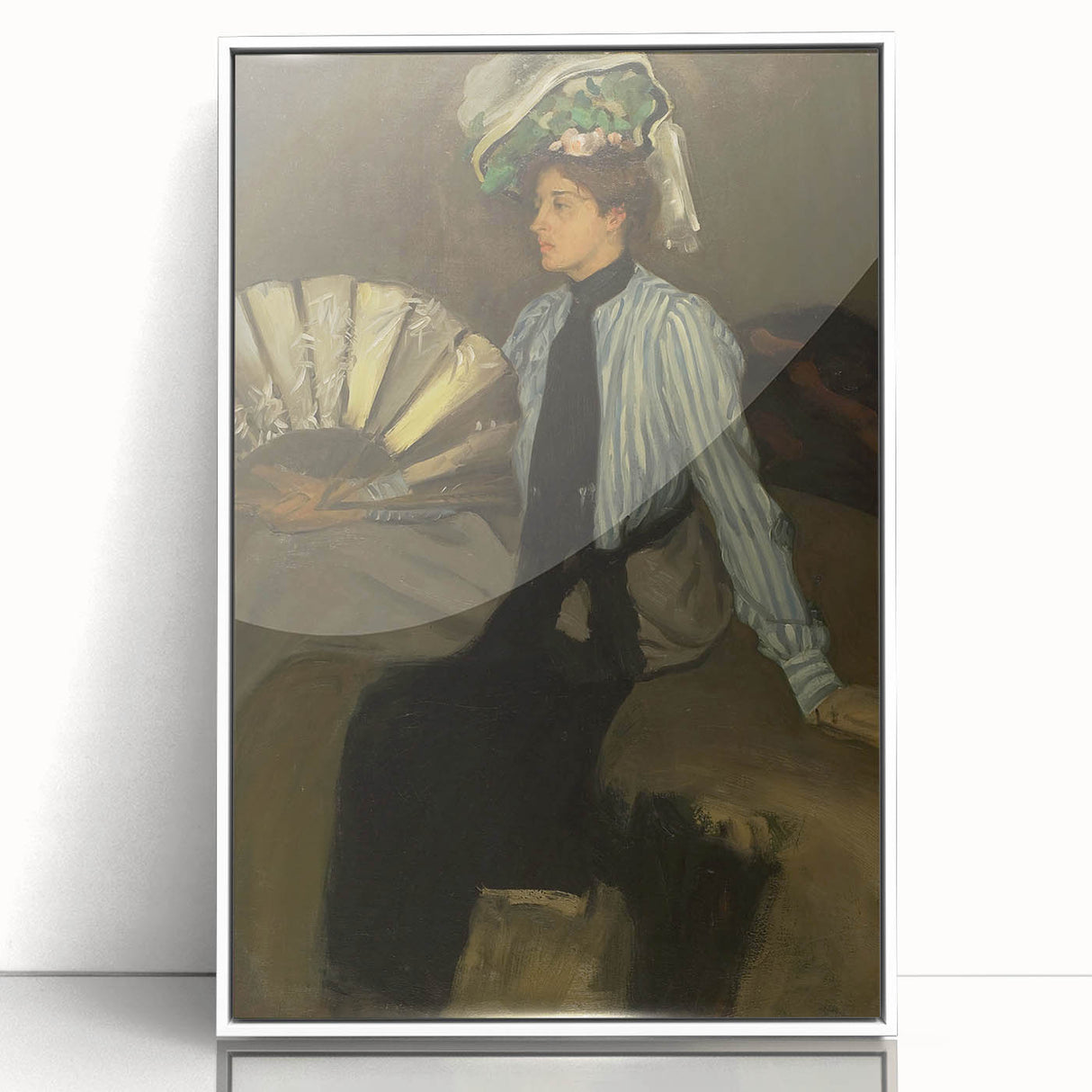 Modern Wall Art: Young Woman with Fan - Elegant Portrait