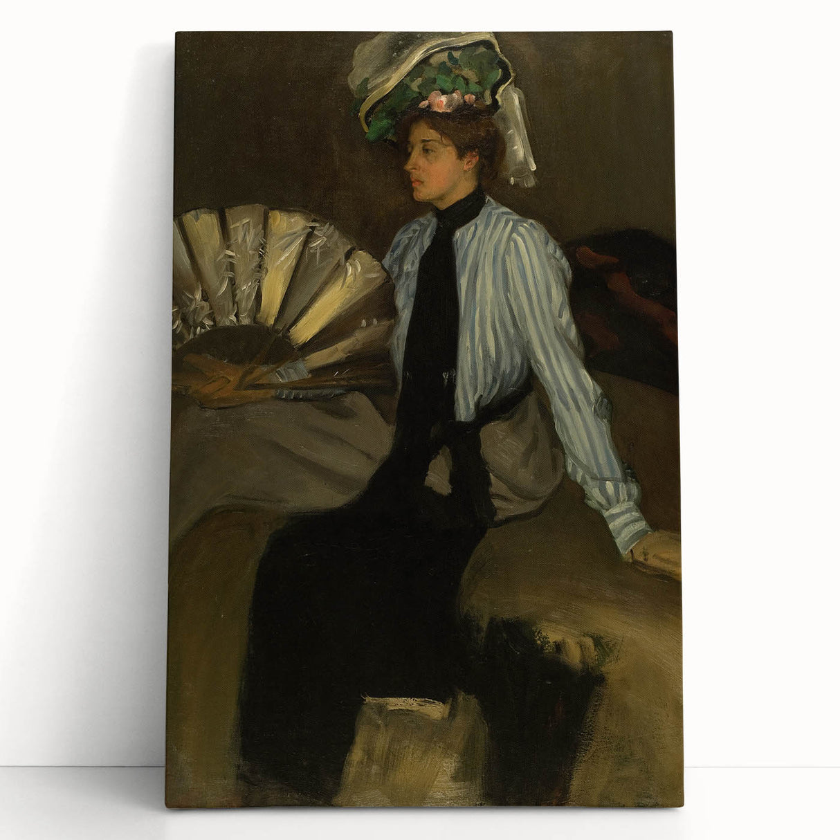 Modern Wall Art: Young Woman with Fan - Elegant Portrait