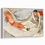 Modern Wall Art: Trapeze Performers in Red with Abstract Elegance