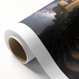 Stunning rolled canvas featuring a detailed landscape of a majestic castle surrounded by lush greenery, perfect for home decor or office spaces.