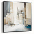 Framed canvas art showcasing an abstract architectural design in black, highlighting geometric shapes and lines, perfect for modern home decor.