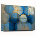 Abstract geometric acrylic glass artwork in side view, showcasing vibrant colors and intricate patterns, secured with stylish pins for modern decor.