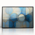 Abstract geometric artwork in a black-framed acrylic display, showcasing intricate shapes and vibrant colors, perfect for modern home decor and art enthusiasts.