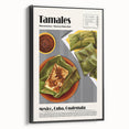 Black and white framed canvas featuring a vintage poster of assorted food dishes, suitable for bedroom wall decor.