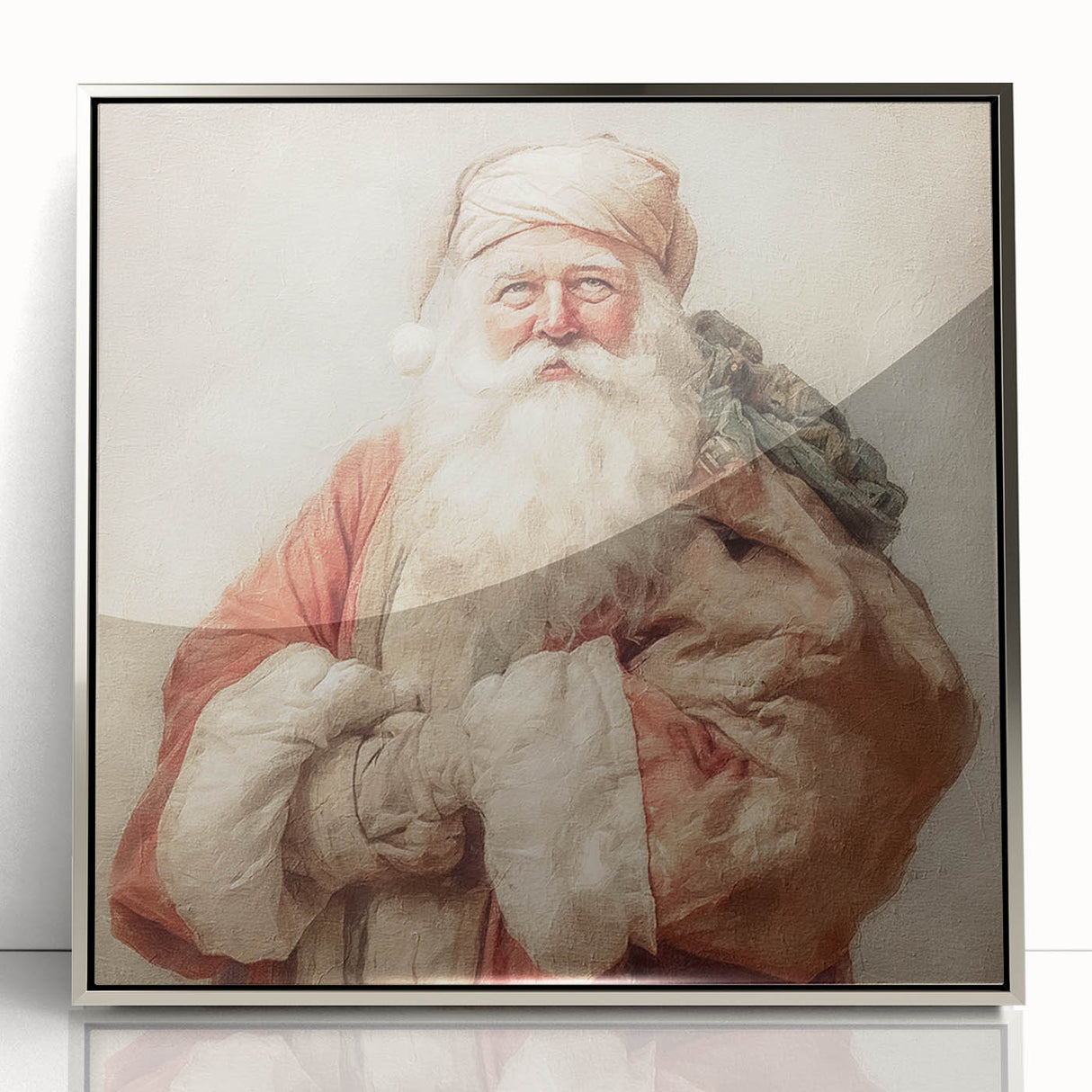 Festive Canvas Art - Santa with Gift Sack Christmas Wall Decoration