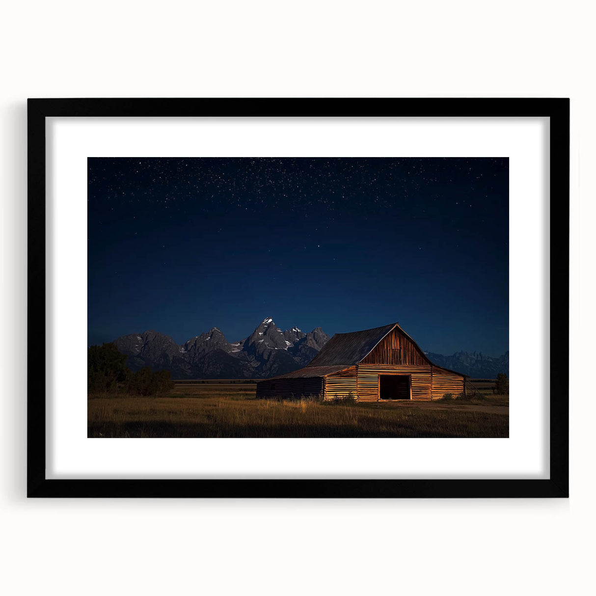 Landscape barn frame in matte black, showcasing a modern aesthetic with clean lines and a sleek finish, perfect for enhancing home décor or art displays.