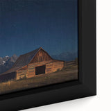 Close-up of a beautifully framed landscape barn canvas print showcasing rich colors and intricate details, perfect for rustic home decor. Ideal for enhancing living spaces with a touch of nature and artistry.