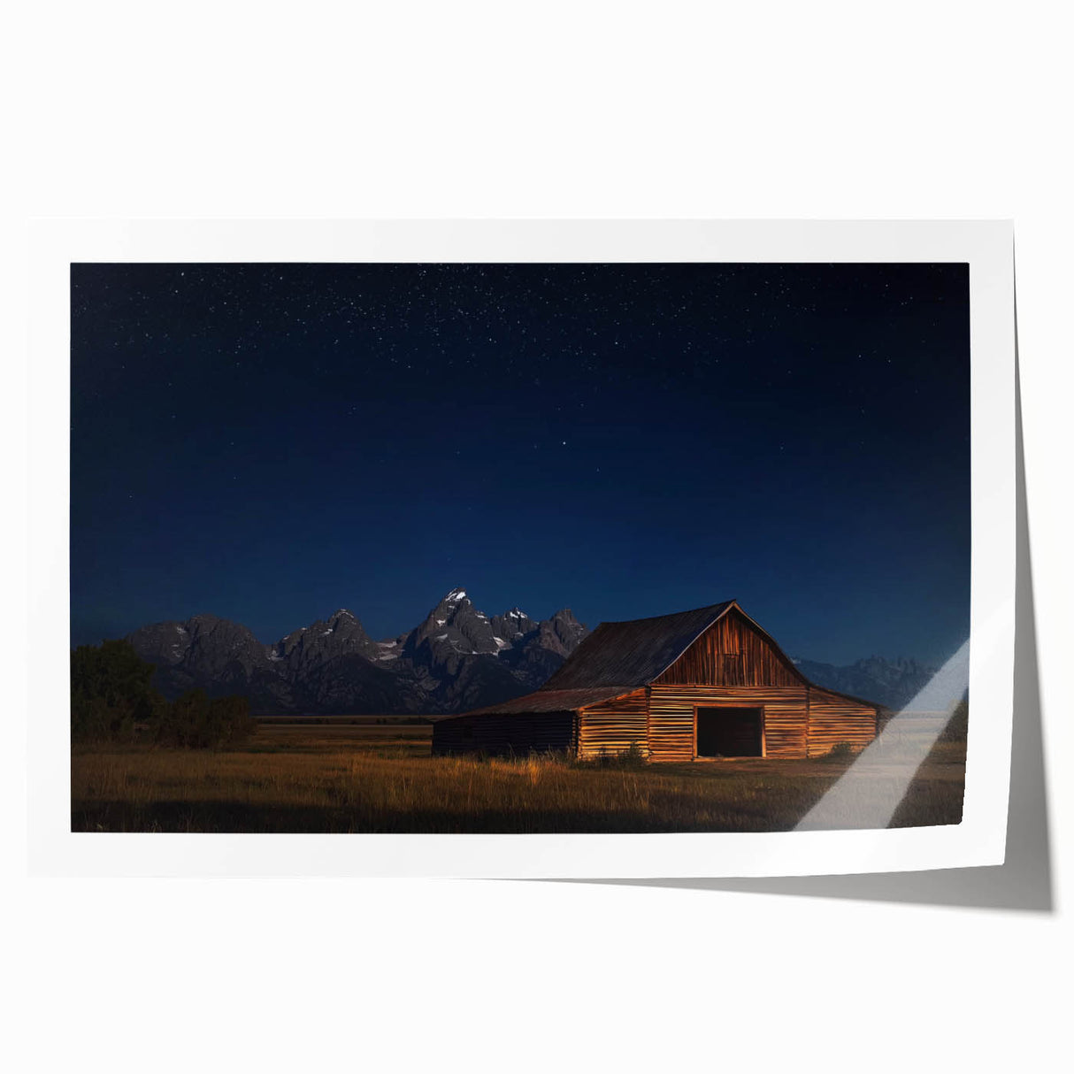 Landscape barn rolled print showcasing a rustic barn scene with vibrant colors, elegantly packaged in a protective cardboard tube, ideal for home décor.
