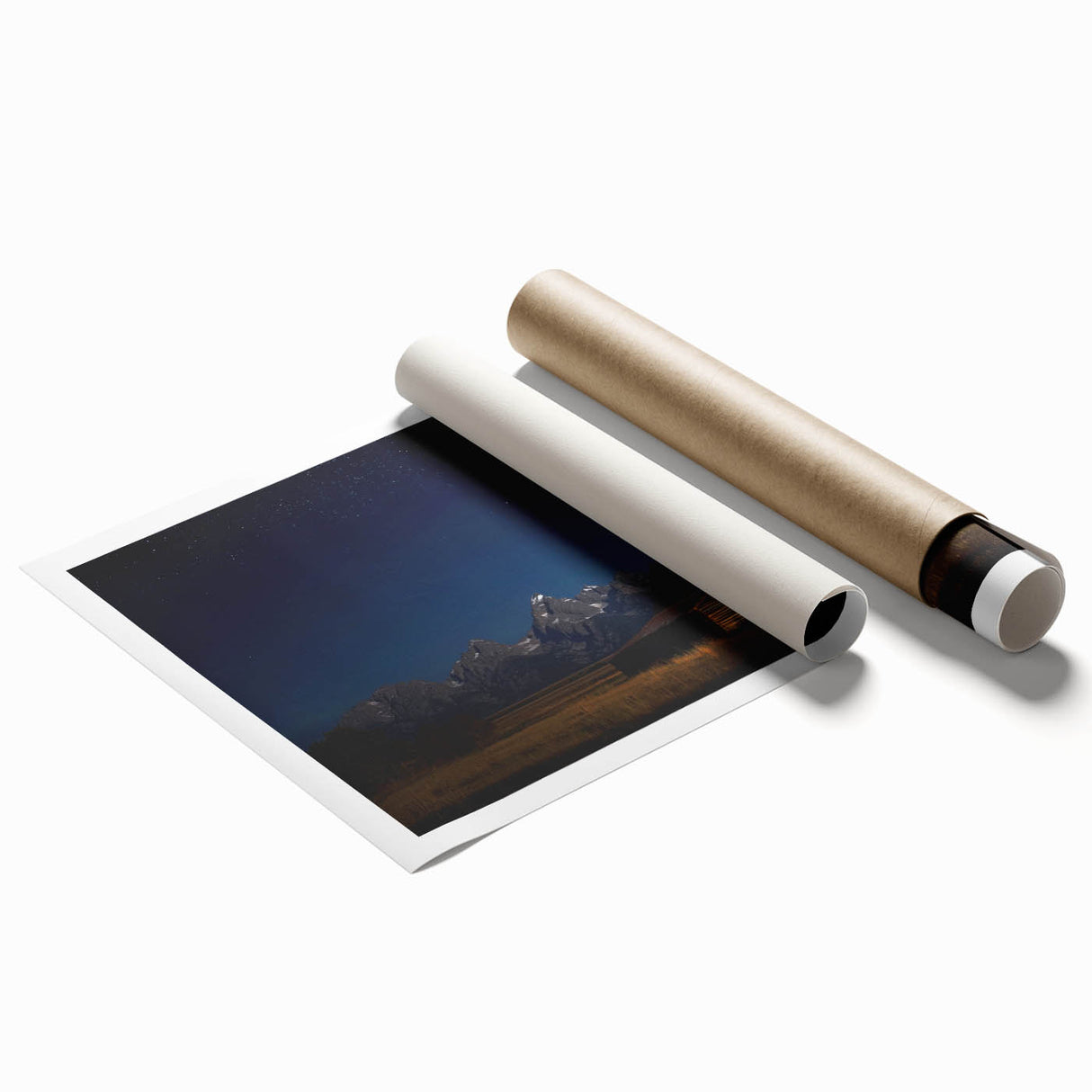 Landscape barn print showcasing rustic charm with vibrant colors, rolled for easy shipping in a protective tube, ideal for home decor enthusiasts.
