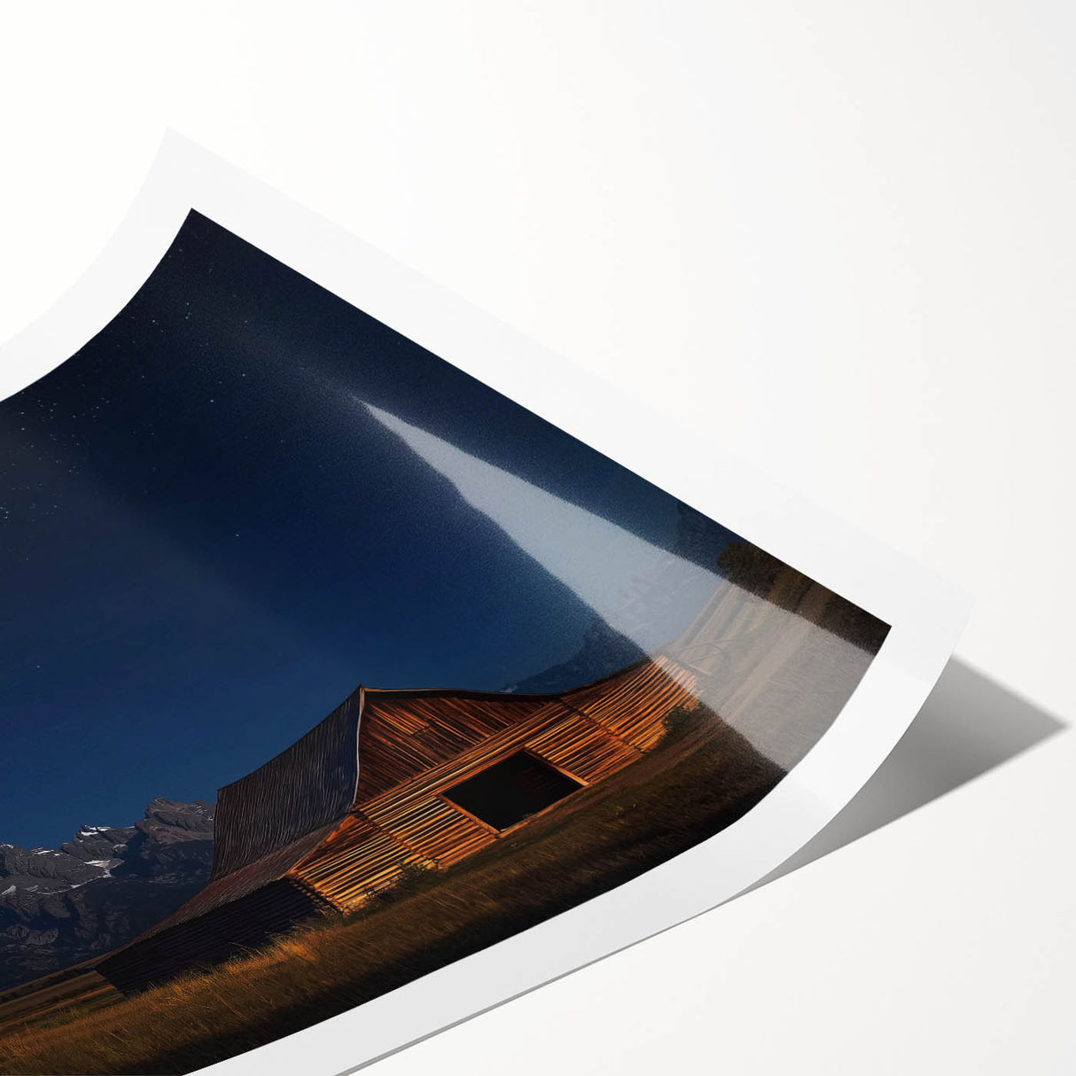 Rolled landscape canvas print showcasing a vibrant barn scene with rich colors and intricate details, securely packaged in a durable cardboard tube for protection.
