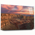Acrylic glass artwork showcasing a vibrant landscape of canyons, featuring a side view with pins for easy display. Ideal for home decor enthusiasts and nature lovers.